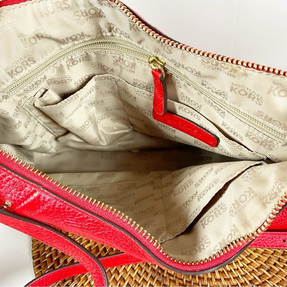 Michael Kors Red Leather Shoulder Bag Studded New Purse Hobo - Picture 2 of 6